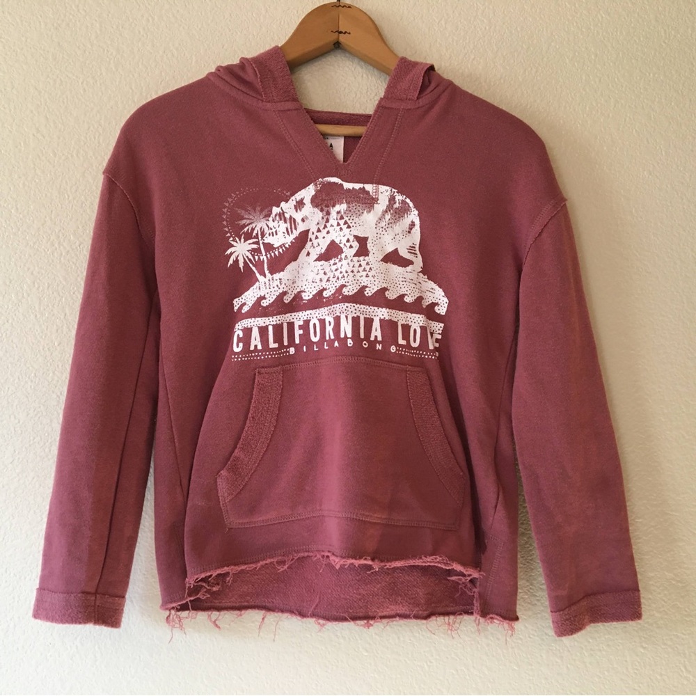Billabong California Hoodie Girls L Pink-Red Bear Sweatshirt Pocket